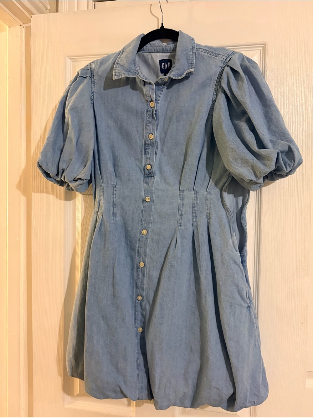 GAP Light Blue Puff-Sleeve Mini Shirt Dress - Picture 2 of 4